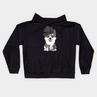 Funny husky dog is ready to ride a horse Kids Hoodie